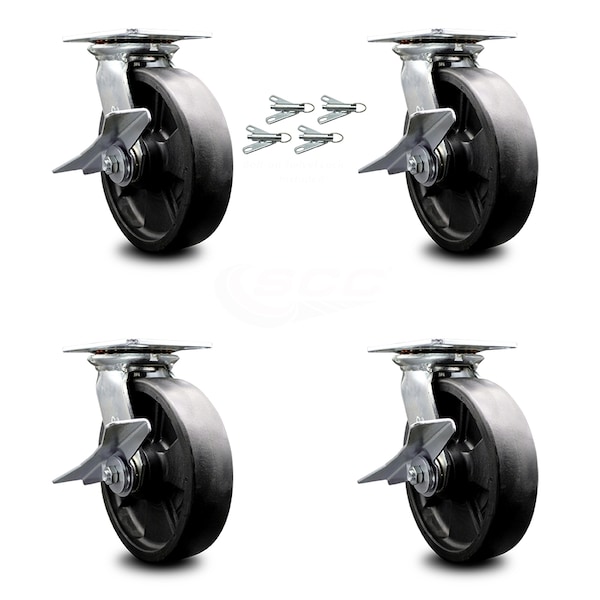 8 Inch Glass Filled Nylon Caster Set with Ball Bearings and Brakes/Swivel Locks